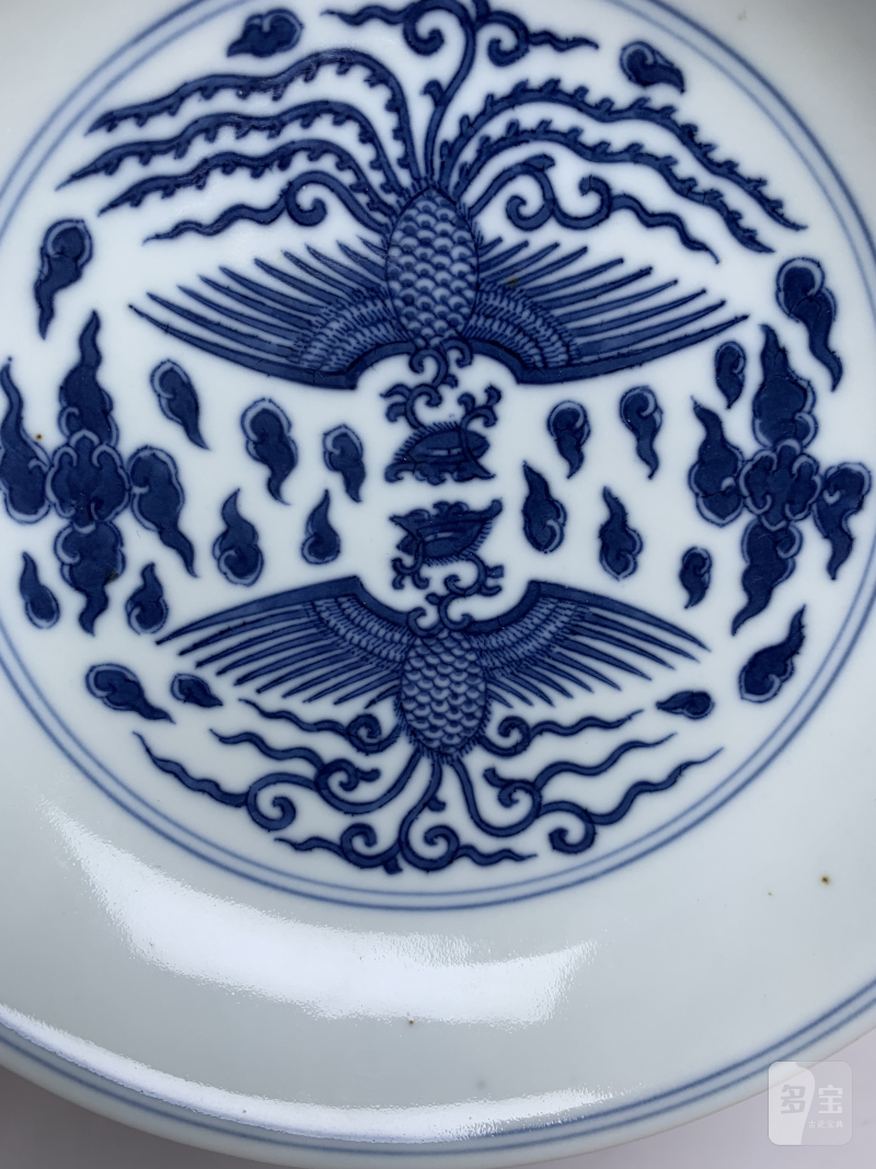清道光 青花云凤纹盘 - 图4